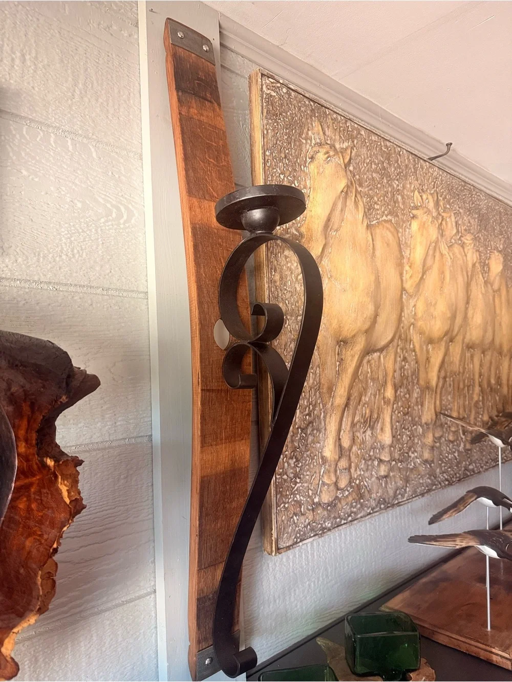 Decorative Black Metal Wall Sconce with Scroll Design -